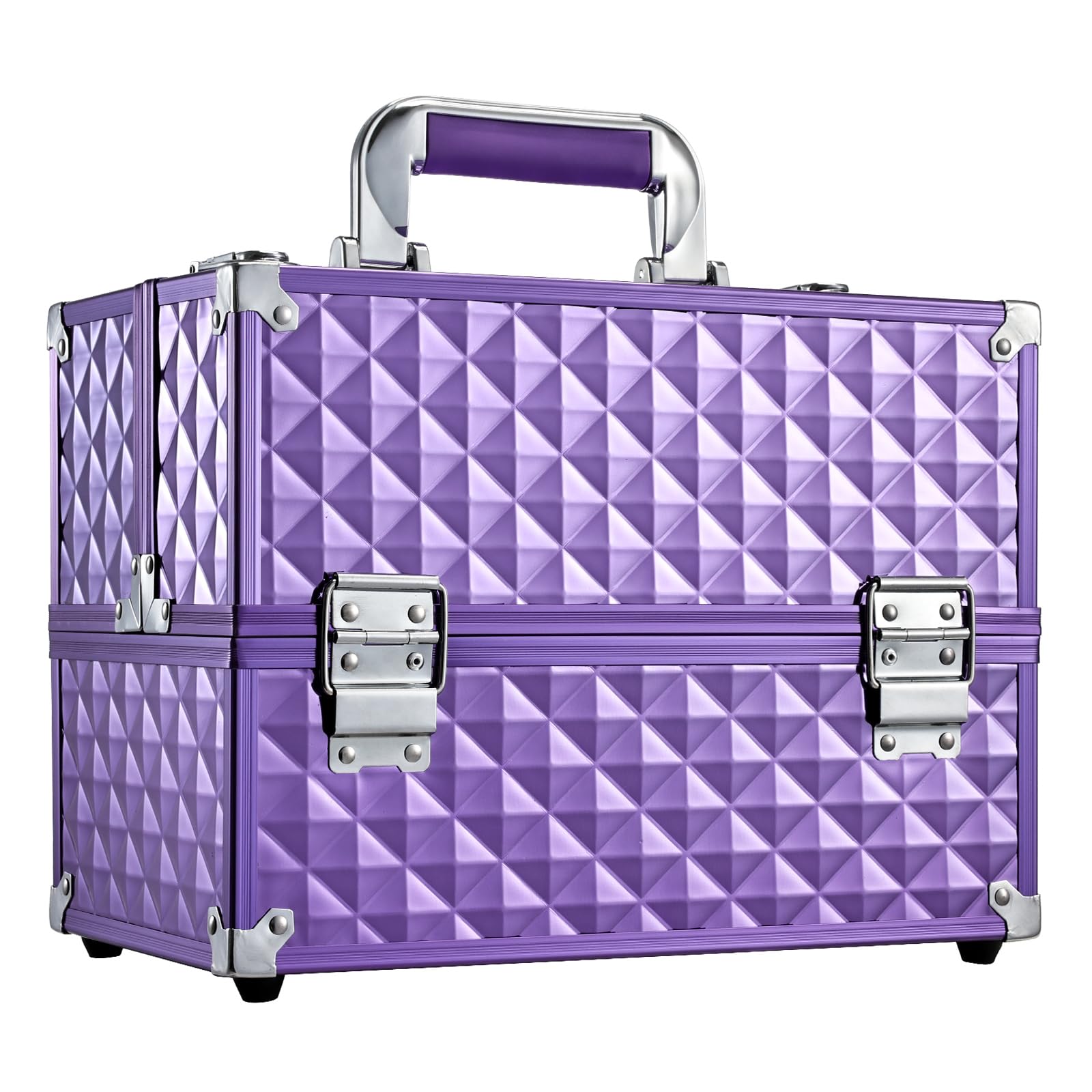 Photo 1 of Frenessa Makeup Train Case 12 Inch Portable Cosmetic Case - 6 Tier Professional Makeup Storage Box Organiser Box Make Up Carrier with Lockable Keys Travel Case for Women and Girls - Purple