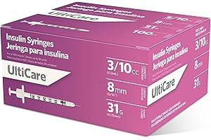 UltiCare U-100 3/10cc Insulin Syringes, 31G x 5/16", 100 Count, Comfortable and Accurate Dosing, Compatible with Any U-100 Strength Insulin