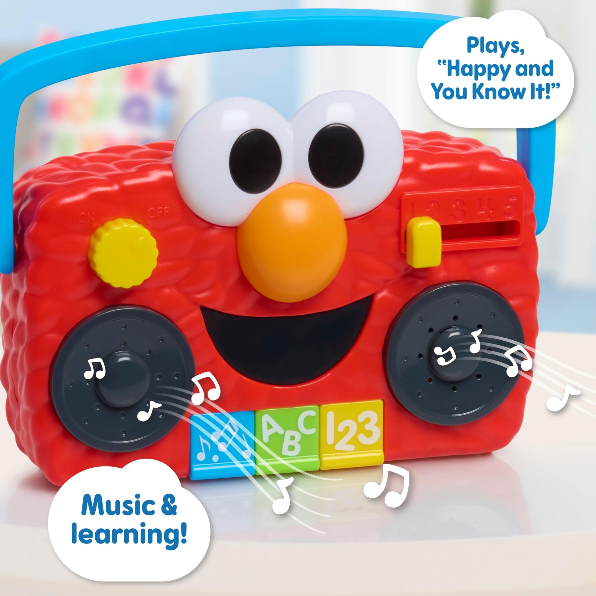 Just Play Sesame Street Elmo Take Along Boombox with Lights & Sounds, 5.5-inch Interactive Toy, Learning and Education, Kids Toys for Ages 2 Up