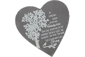 Wakauto Heart Shape Memorial Stone with Tree Design Natural Rock Garden Memorial for Family and Pet Tribute