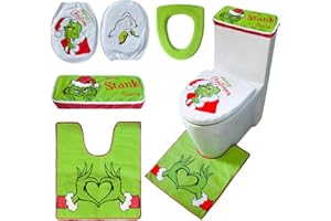 CRAFLOX 4-Piece Christmas Toilet Seat Covers – Green Holiday Toilet Seat Covers Set, Festive Bathroom Decor for Christmas, Funny Xmas Bathroom Accessories