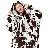 Softan Blanket Hoodie, Oversized Fleece Wearable Blankets for Women and Men Gifts, Cozy Warm and Soft Sweatshirt Blanket with Large Pocket, Brown Cow Print