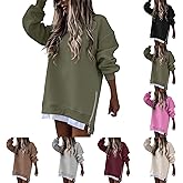 lcyhony Crewneck Sweatshirts Women Y2k Side Slits Zipper Oversized Sweatshirt Dress Trendy Off The Shoulder Long Sleeve Tops