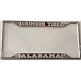 Alabama License Plate Frame, Silver, Crimson Tide Car Tag Holder, Domed Mirror