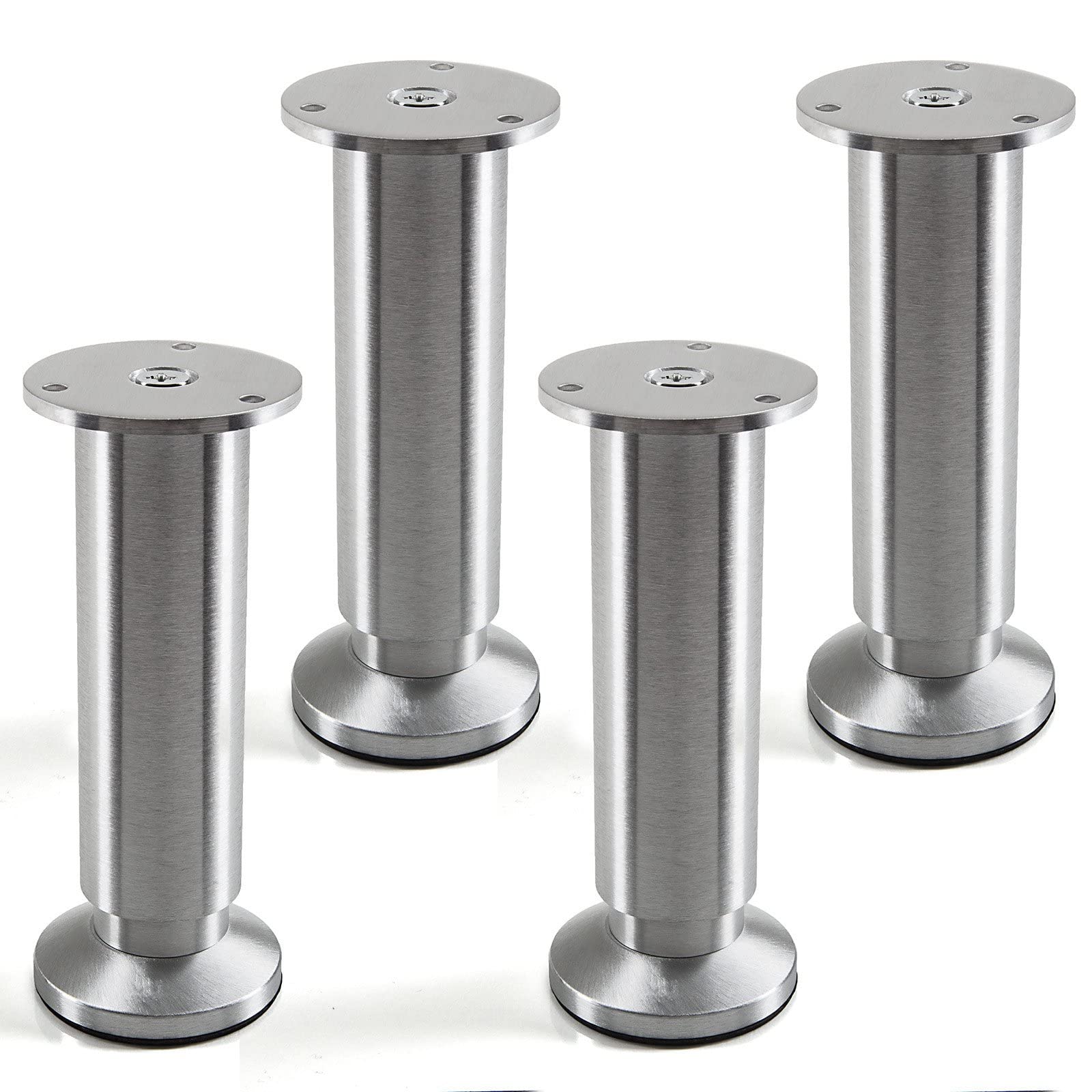 Set of 4 SO-TECH® Furniture Legs "Alpha" Adjustable Height Aluminium Brushed Loading Capacity up to 250 kg Height 150 mm