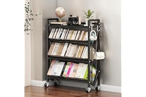 KGOASUHDU Bookshelf Movable Book Cart Multi-Layer Storage Rack Large-Capacity Rolling Cart L-Shaped Carbon Steel Shelf Suitable for Storing Books, Magazines, Newspapers, Shoes