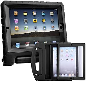 HDE Case for iPad 2 3 4 Kids Shockproof bumper Hard Cover Handle Stand with Built in Screen Protector for Apple iPad 2nd 3rd 4th Generation (Black)