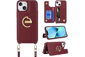 Ｈａｖａｙａ Crossbody Phone case for iPhone 14 Plus case with Strap for Women iPhone 14 Plus case with Card Holder iPhone 14 Plus Leather Wallet Cover with Credit Card Slot-Wine Red