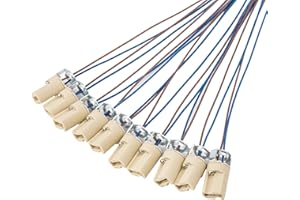 ODETOJOY 10Pcs G9 Base Bulb Socket Ceramic Lamp Holder Halogen Beads with Wire Stand LED Aging Test Lamp Bracket, 0.75m²,25cm Wire,M10