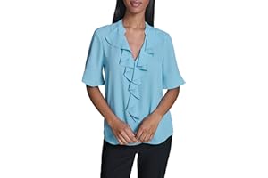 Karl Lagerfeld Womens Ruffle Front Short Sleeve Blouse