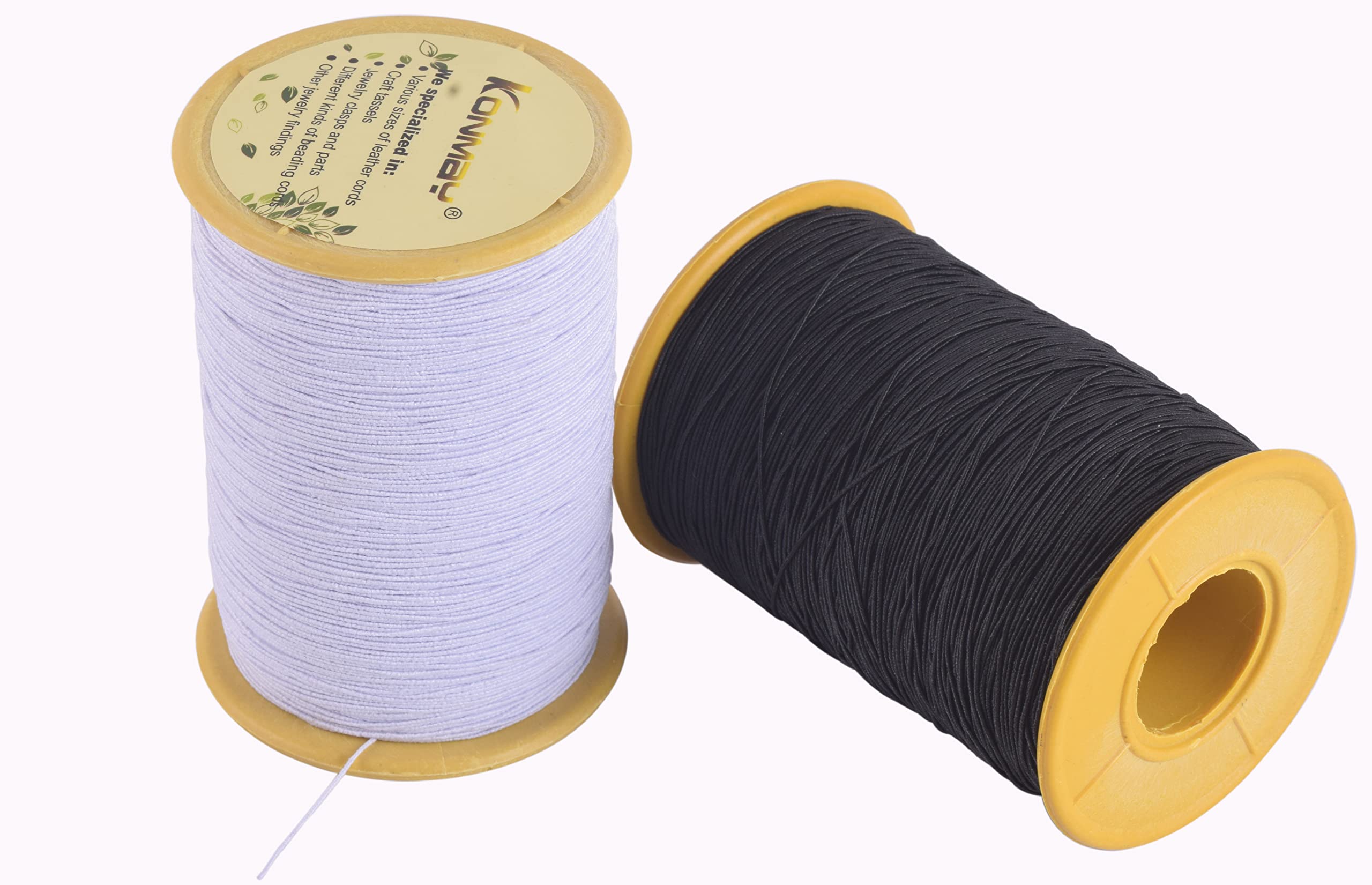 KONMAY Elastic Sewing Thread for Sewing Machine, 1100 Yards 0.5mm Black&White Elastic Sewing Thread for Shirring, Smocking, Gathering, Stretchy Strings for Bracelets