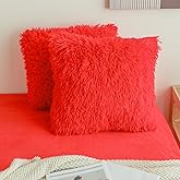 HAIHUA Faux Fur Red Throw Pillow Covers, Fluffy Soft Fuzzy Decorative Pillow Cases Cute Pillowcases for Home Bedroom Living Room, Zipper Closure, Set of 2 (Red, 18"x 18")