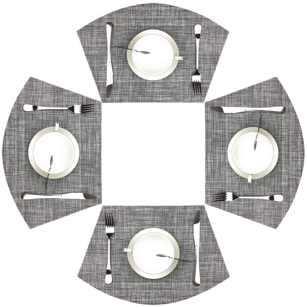 Wedge Placemats Set of 4 Vinyl Placemats for Round Tables Woven Non-Slip Heat-Resistant Easy to Clean Wipeable Washable Dinner Table Mats（Gray）