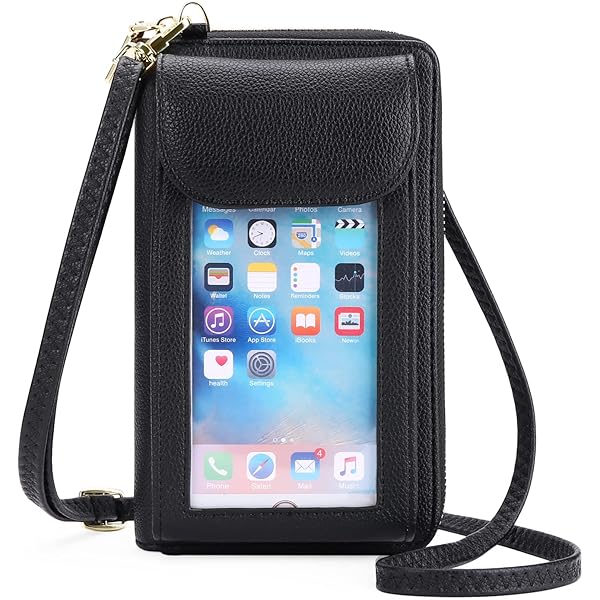 SHOMICO Small Crossbody Bag For Women - Faux Leather Phone Purse With Clear Touch Window & Charging Port, Adjustable Pink Strap