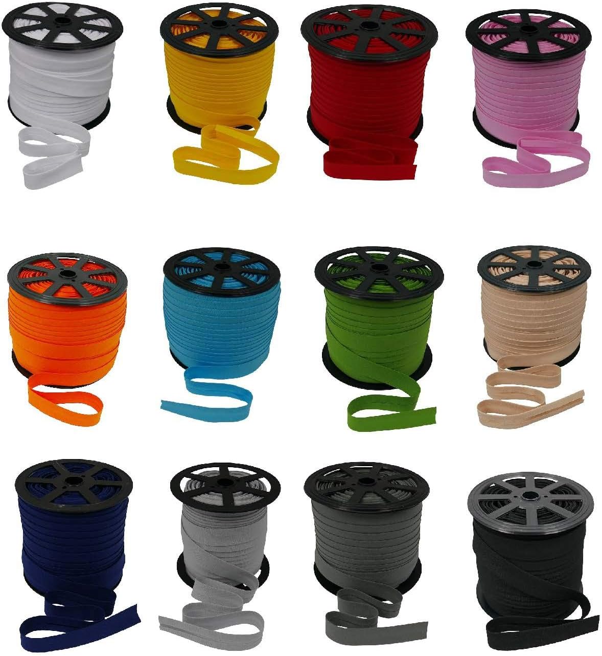 zipworld 10 Meter Baumwolle - Schrägband Einfassband Nahtband gefalzt 18mm Breit (schwarz - 322)