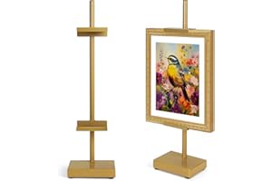 Victawks Adjustable Tabletop Easel Stand, Picture Easels for Display Up to 17" H, Gold Metal Picture Frame Holder Stand Table for Art, Photo (1 Pack)