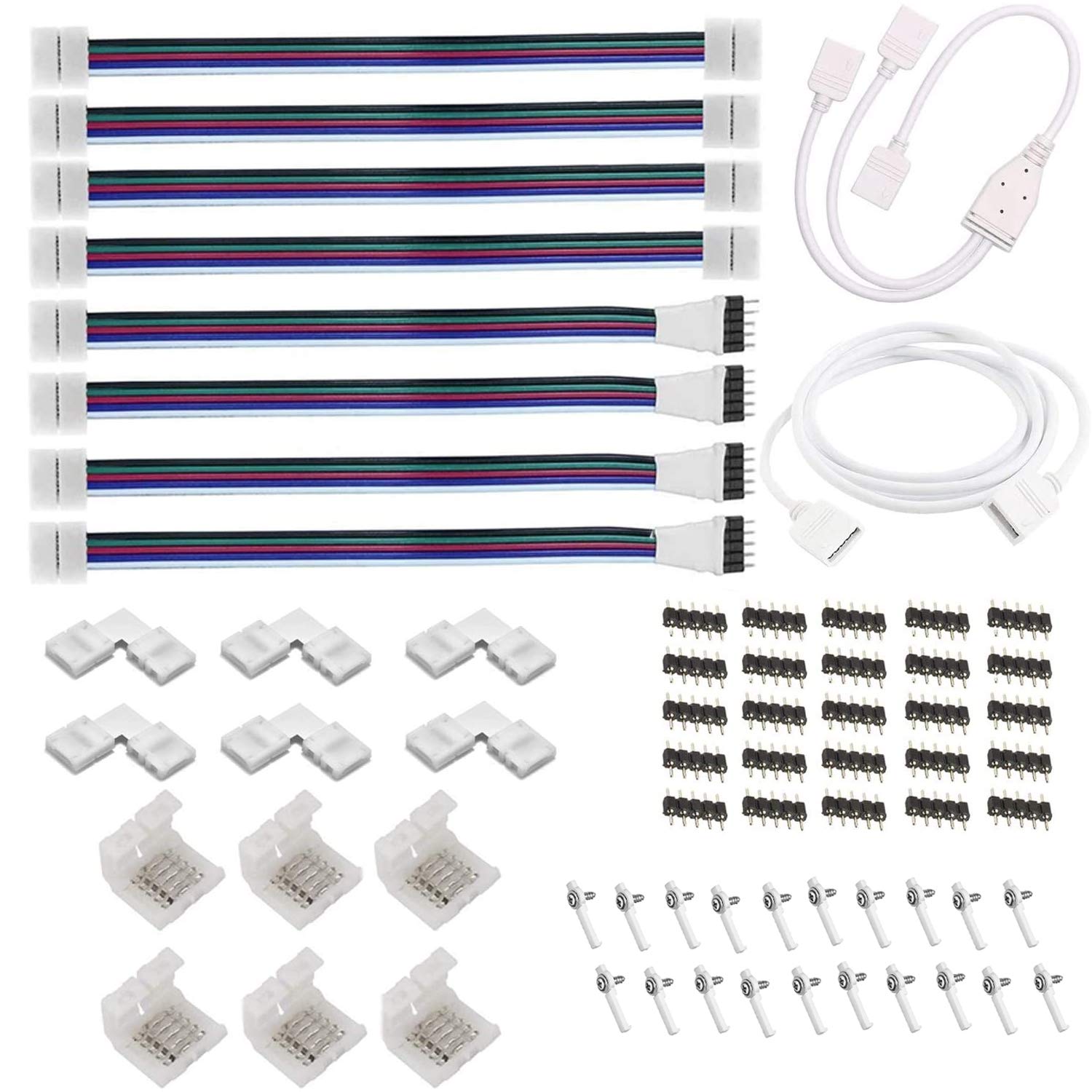 zuchini 5-Pin LED Strip Light Connector Kit for 5050 RGBW 12mm Led Light, 5 Pin Connector L-shape Corner Connector, Cable, Direct Use without Welding 5 Pin Extension Cable