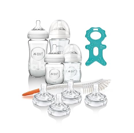 Philips Avent Glas Flaschen Set Naturnah ab Geburt 2 x 240ml, 2 x 120 ml inkl. 8 Naturnah Sauger & Bürste