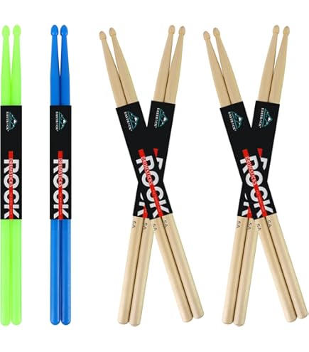 Suwimut 12 Pairs 5A Maple Drum Sticks With Rubber Handles - 6 Colors For Beginners & Pros
