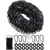 Black Plastic Chain - 65 32 50 Feet Plastic Safety Barrier Chain for Crowd Control, Parking Barrier and Delineator Post with Base - Safety Security Chain with Accessories