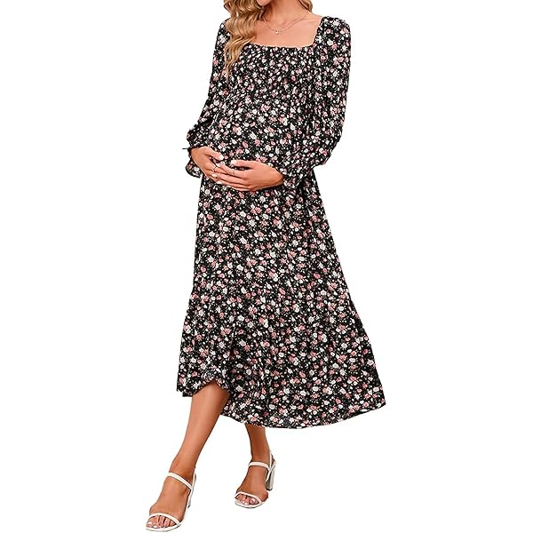 WhizMax Maternity Dress Women's V Neck Long Sleeve A-Line High