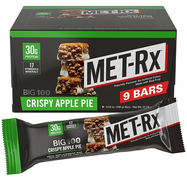 MET-RX BIG 100 COLOSSAL PROTEIN BARS, CRISPY APPLE PIE MEAL REPLACEMENT BARS, 9 COUNT
