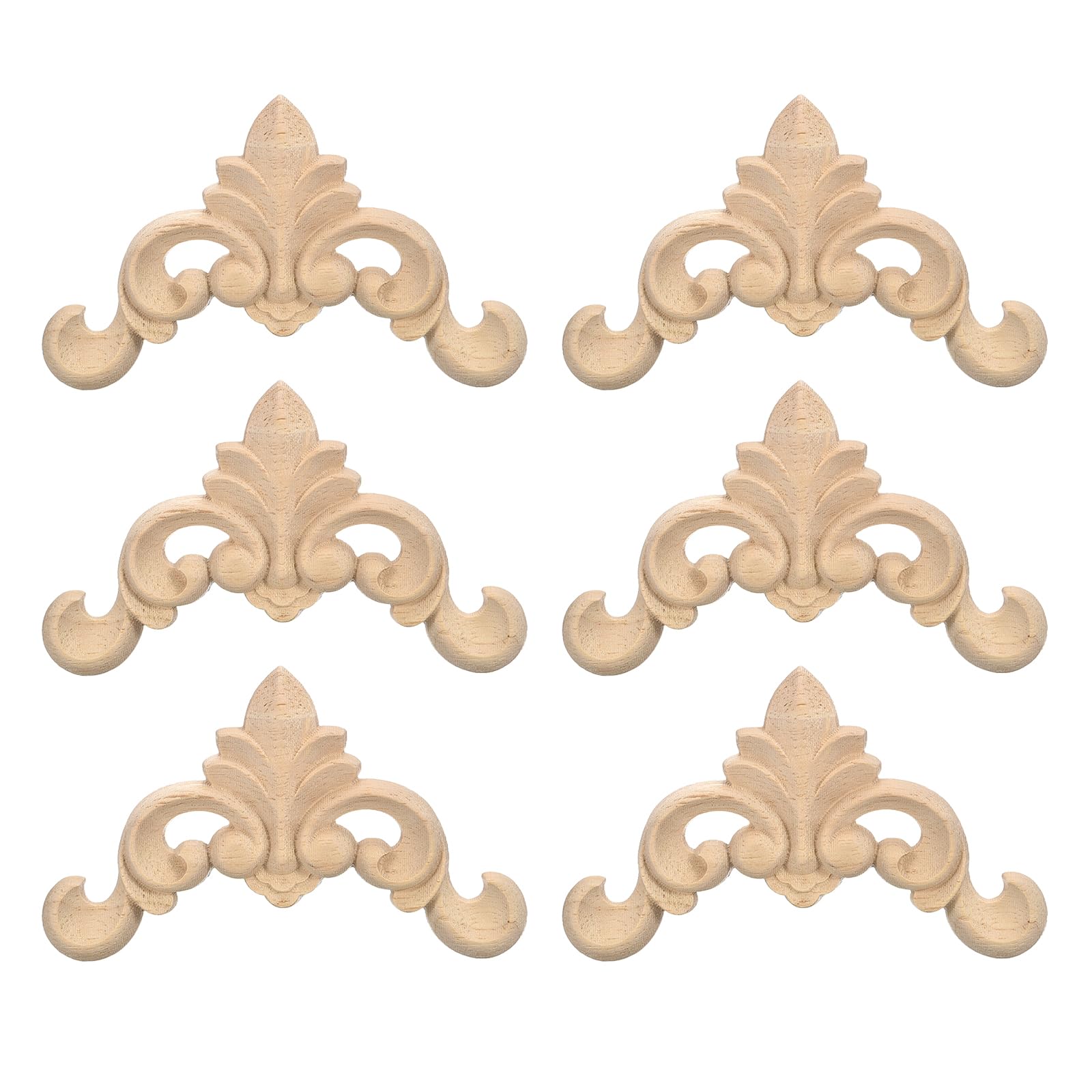 Photo 1 of uxcell 6Pcs Wood Carved Appliques, Unpainted Carving Decals for Bed Door Cupboard Dresser Wardrobe Furniture Decoration DIY (4x4cm/1.57"x1.57")