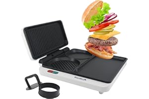 Hamburger Grill Maker by StarBlue with FREE Burger Press and Recipes eBook - Portable and Multipurpose Machine AC120V 60HZ 10