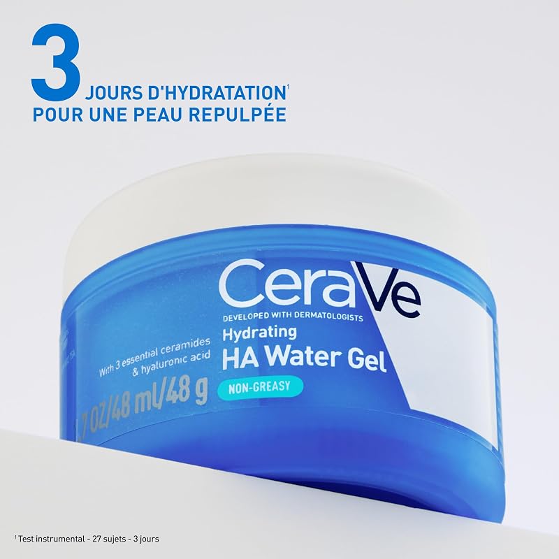, Aqua-Gel Hydratant, Hydratation 72H, Crème Hydratante Visage, Tous Types de Peaux Même Mixtes et Sensibles, A Base d'Acide Hyaluronique, Niacinamide et Céramides, Texture Fluide et Légère