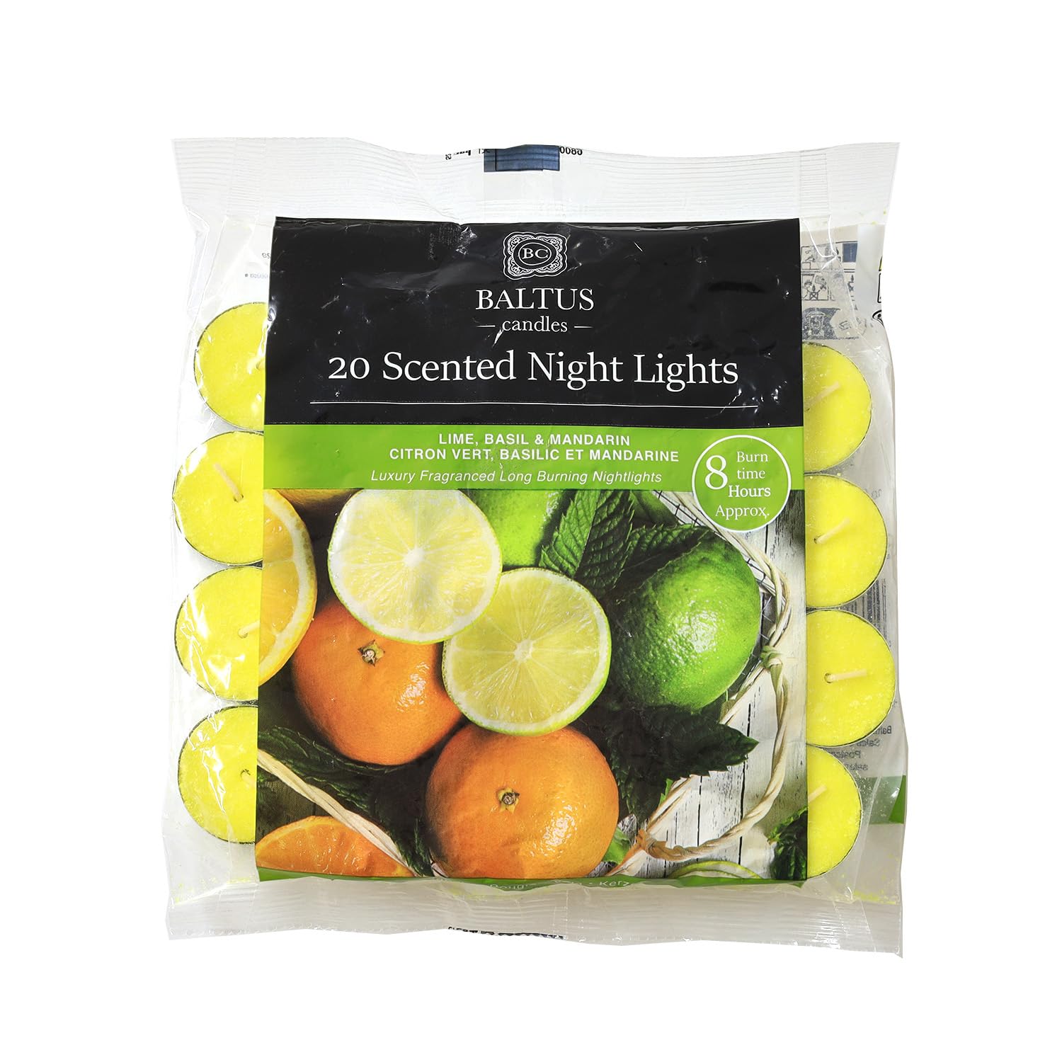 20pc Scented Tealights Night Candle Lime Basil & Mandarin 8hr Burn Time Baltus