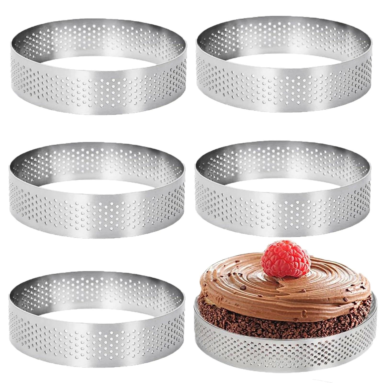 JYTDBCS 6 Pack Perforated Tart Ring, Pastry Rings Stainless Steel 8Cm Heat-Resistant Porous Nonstick Round Cake Mousse Ring,Round Tart Ring, Porous Crumpet Rings Baking Dessert Ring for Making Tool.
