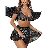 Avidlove Lingerie Sets for Women Sexy Mesh Top Lingerie Skirts 3 Piece Lace Babydoll Dress S-XXL