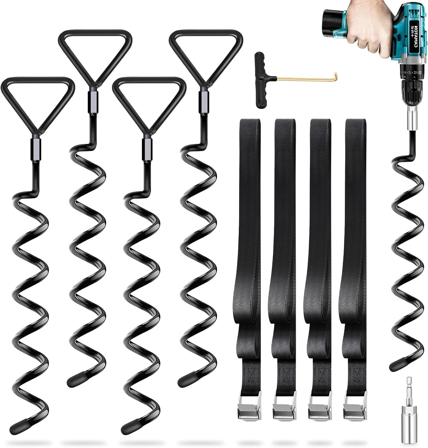 Payivsve Ground Anchor Pack of 4, Heavy Duty, High Wind Resistant with Straps