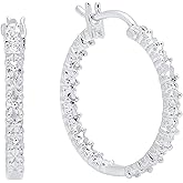 Dazzlingrock Collection 0.06 Ctw Round White Natural Diamond Illusion Set Hinged Post Hoop Earrings for Women in 925 Sterling Silver