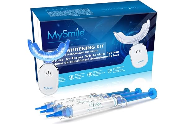 MySmile Teeth Whitening Kit with LED Light, 3 Non-Sensitive Teeth Whitening Gel and Tray, Deluxe 10 Min Fast-Result Carbamide