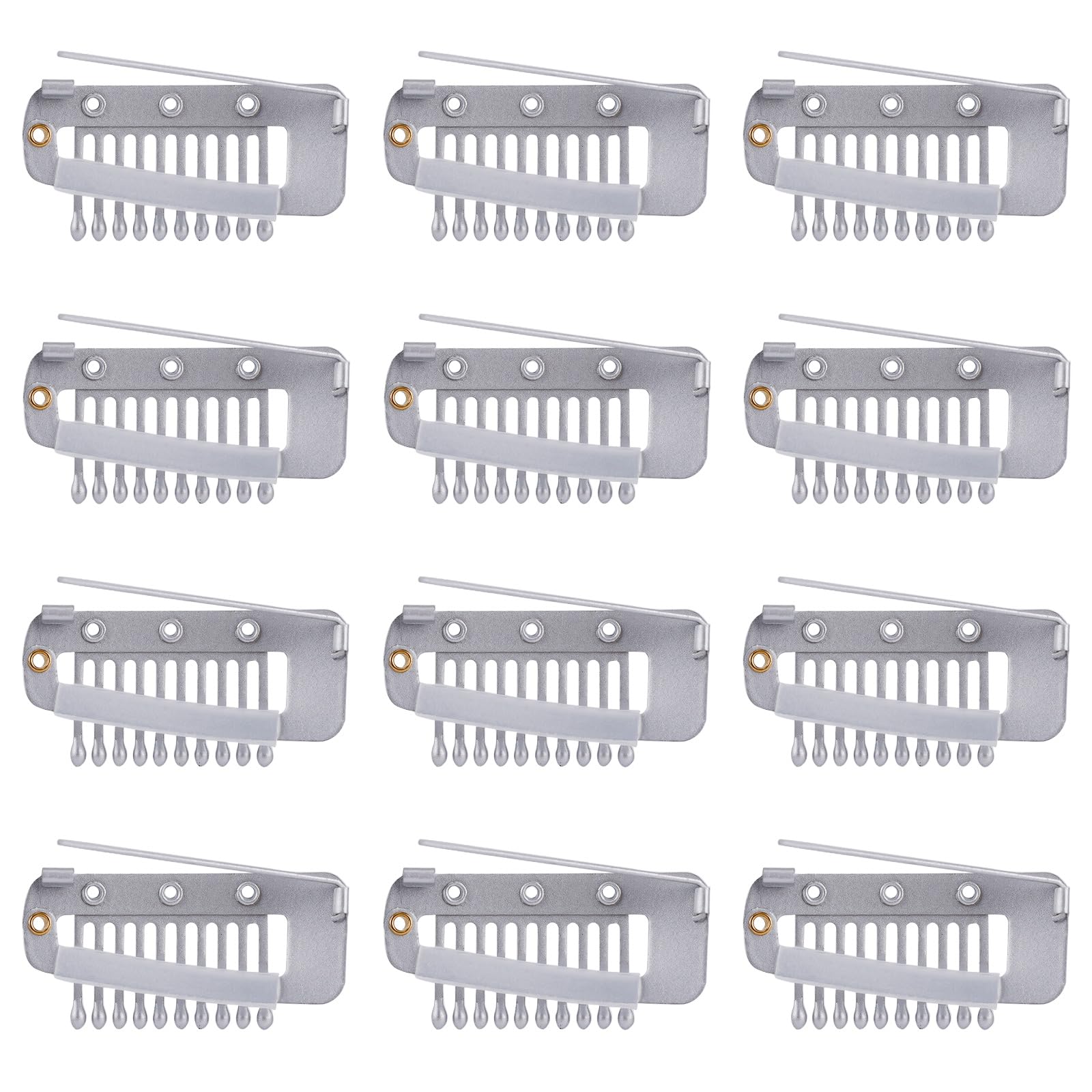 12pcs Wig Clip with Safety Pins, 10-Teeth Hair Extension Snap Clips Invisible Strong Wig Combs to Secure Wig No Sew Chunni Grip Dupatta Clip for Girls Women Wig Headscarf Hijab & Tikka(Silver)