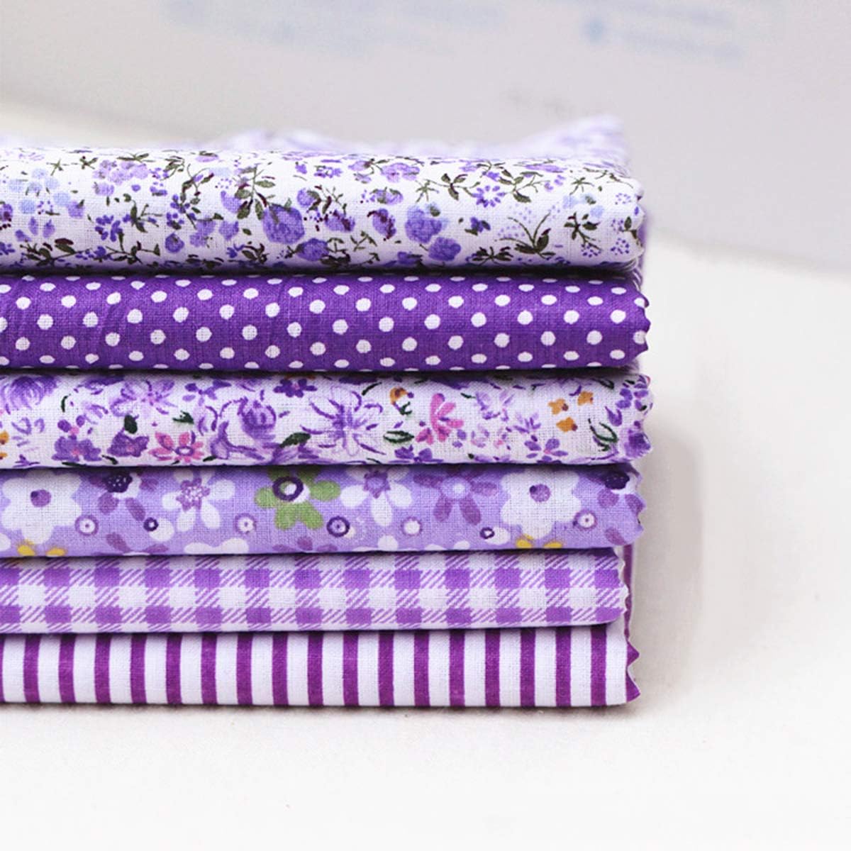 7pcs/Set 25x25cm Mixed Cotton Fabric DIY Printed Cloth Sewing Quilting Fabrics for Patchwork Needlework Handmade Accessories (Purple)