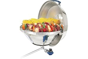 Magma A10-215 Marine Kettle Portable Gas Grill - Stainless Steel BBQ for Boats - Wind-Resistant Design, Safe Propane Connection, Stay Cool Handle - 17" Diameter