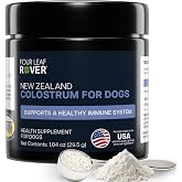 Four Leaf Rover Colostrum for Dogs - Bovine Colostrum from 100% Grass-Fed New Zealand Cows - Skin, Gut &amp; Immune Support - 60 Day Large Dog Supply