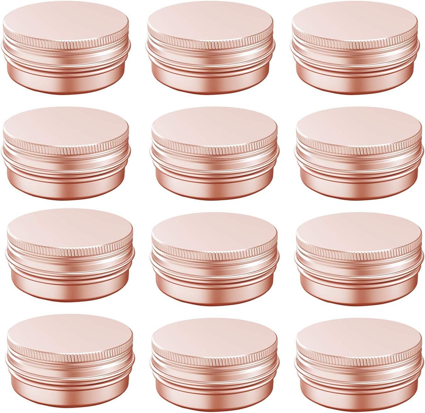 Photo 1 of 1 oz Aluminum Tin Jar with Screw Cap Refillable Container for Cosmetic, Lip Balm, Cream, Rose Gold 12 Pcs.