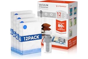 ETENWOLF 12 Pack Vacuum Storage Bags with Rechargeable Wireless Pump, Vacuum Seal Bags for Clothes and Travel, Space Saver Ba