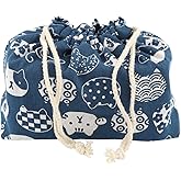 DOERDO Lunch Tote Bag Lunch Handy Bags Japanese Style Portable Bento Storage Bag with Drawstring for Outdoor Office, Blue