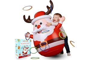 HOSHIN Christmas Games for Family Party, Inflatable Santa Reindeer Ring Toss Game and Wobbling Punching Bag, Fun Christmas Games for Kids and Adults Also Great for Holiday Decoration