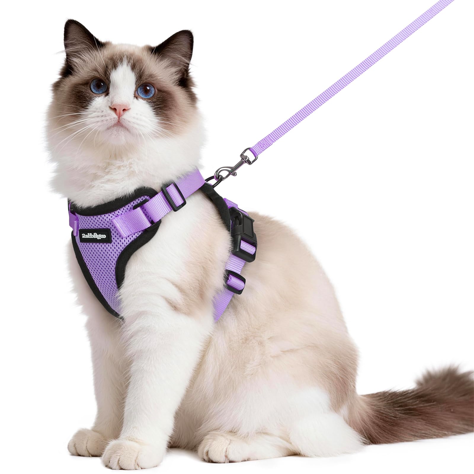 rabbitgoo Cat Harness and Lead Set, Adjustable Escape Proof Cat Lead for Walking, Reflective Kitten Harness Set, Soft and Comfortable for Medium to Large Cats, Light Purple, M