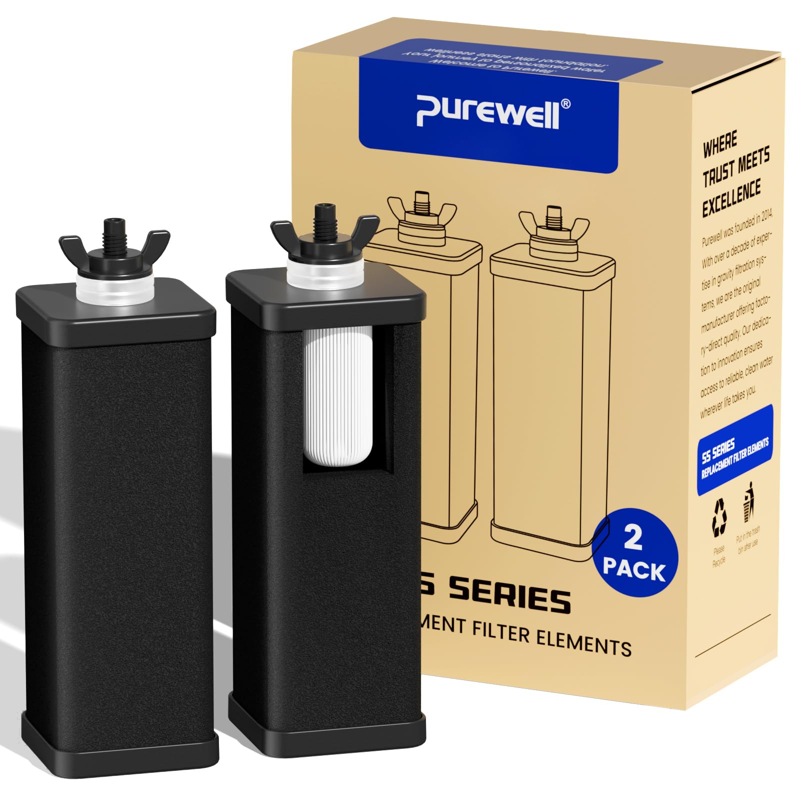 Photo 1 of Purewell PF-6 Black 3-Stage Composite Purification Elements, Replacement Filters for ProOne® and Berkey® Filters, ProOne® or Berkey® Big+ Water Filter System and Purewell System (2 Pack, SS Series)