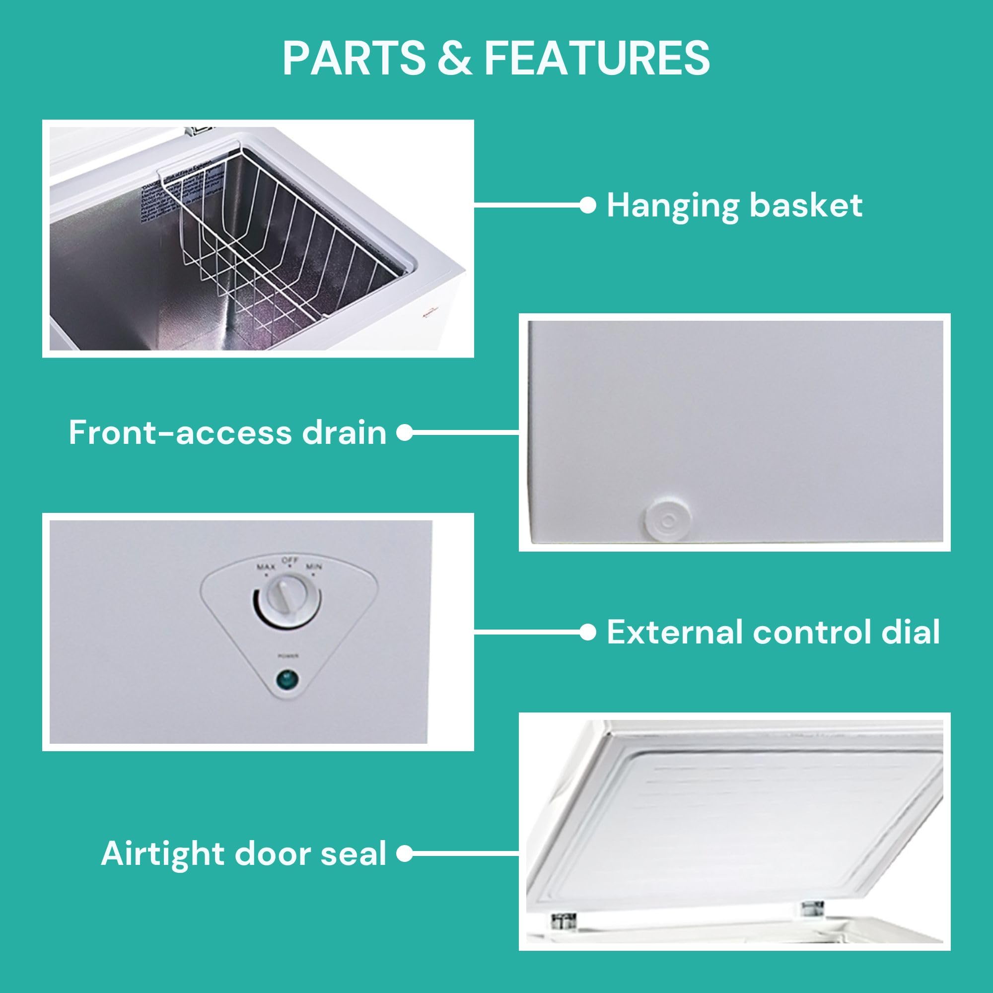Koolatron Deep Freezer - 3.5 Cubic Feet, White Chest Freezer, 1 Wire Basket, Garage Ready, Meat Storage, Front Drain, Congelador For Home, Apartment, Basement, Dorm, Cottage, Manual Defrost, Stand Up