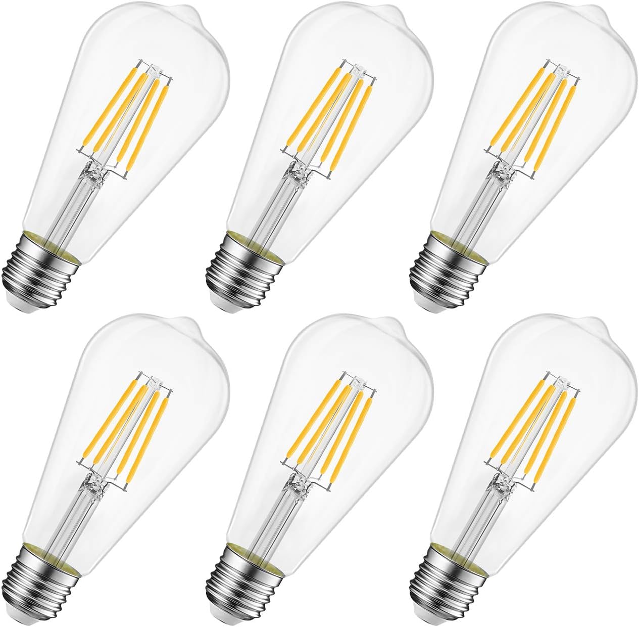 LVWIT Vintage E27 Led Filament Bulb,Antique 6.5W ST64 LED E27 Edison Screw Bulb 60W Equivalent,806 LM,2700K Warm White,Retro Old Fashioned Style Antique Lamp,Non-dimmable (6 Pack)
