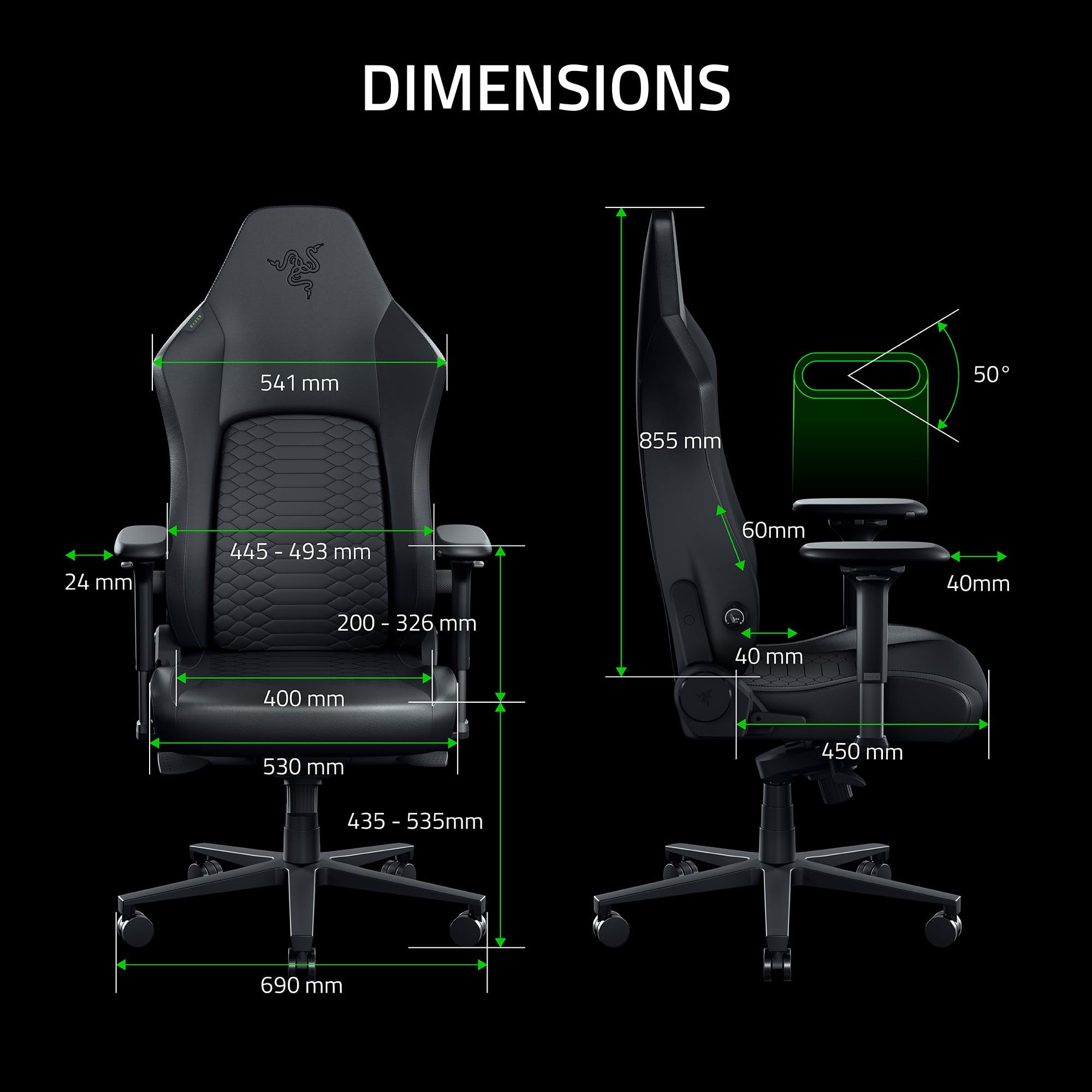 Razer Iskur V2 NewGen - Ergonomischer Gaming-Stuhl mit atmungsaktivem Gen-2 EPU-Leder mit Cooltouch Technologie - Hyperflex Lordosenstütze - breite Schulterbögen und Sitzfläche | Schwarz 9