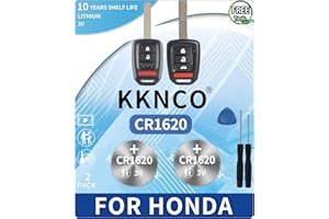 KKNCO Key Fob Battery Replacement for Honda (2013-2020) Accord Civic Crosstour CR-V HR-V Fit Head Key Remote Batteries CR1620 (Check Guide Fitment) (Pack of 2)