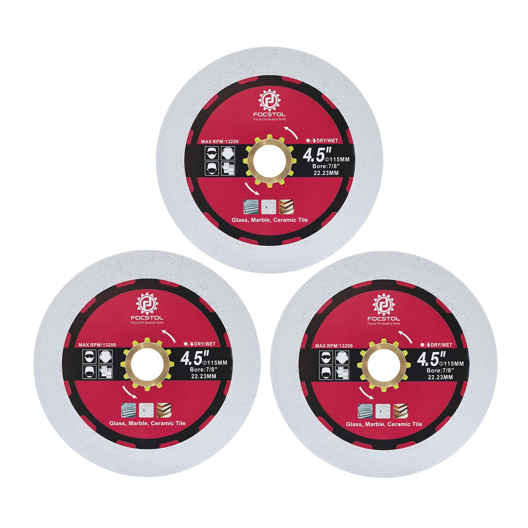 FOCSTOL Diamond Glass Cutting Disc - 3pcs 115mm Diamond Saw Blade for Glass Ceramic Tile Marble for Angle Grinder Arbor 22.23mm x 15.875mm